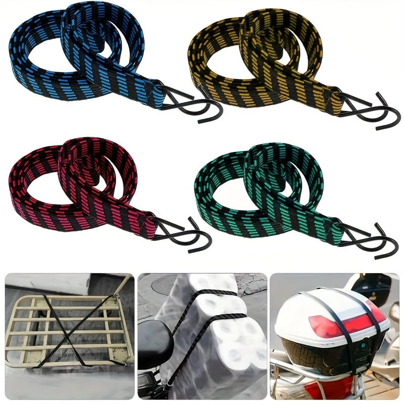 2pcs 39inch/78.7inch Bungee Cords, Elastic Bungees Cords with Hooks, Heavy Duty Luggage Bungee Straps, Anti-slip Flat Elasticity Rope for Motorcycle Bicycles