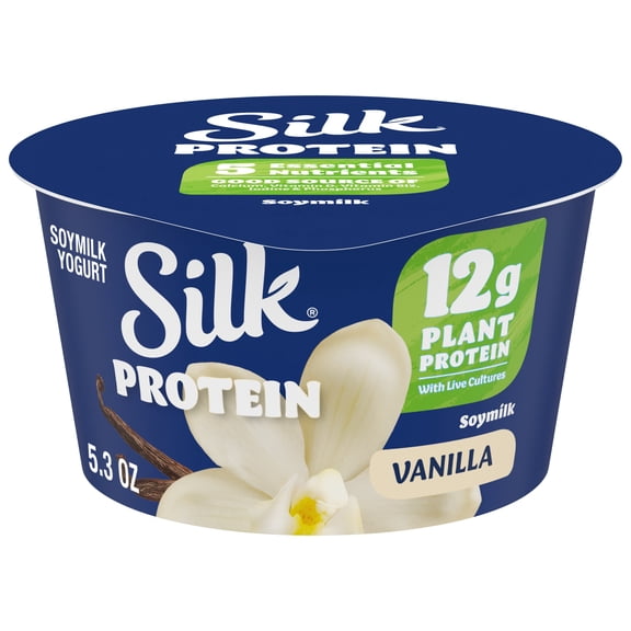 Silk Protein Vanilla Soy Milk Yogurt Cup, Plant-Based with 12g Protein, 4g Fiber, 5.3 oz