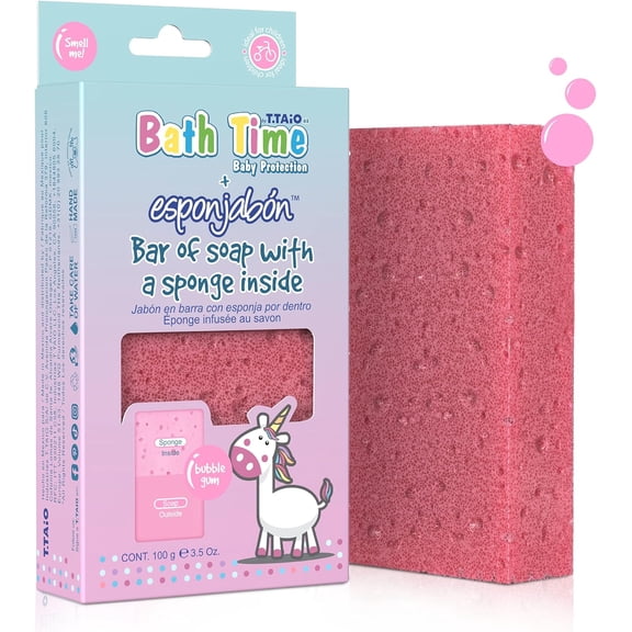 T.Taio Esponjabon Bath Sponge  2-in-1 Soap-Infused Cleanser  Fun Bubblegum Scent  Gentle Wash for All Skin Types  Bath & Shower Time Gift