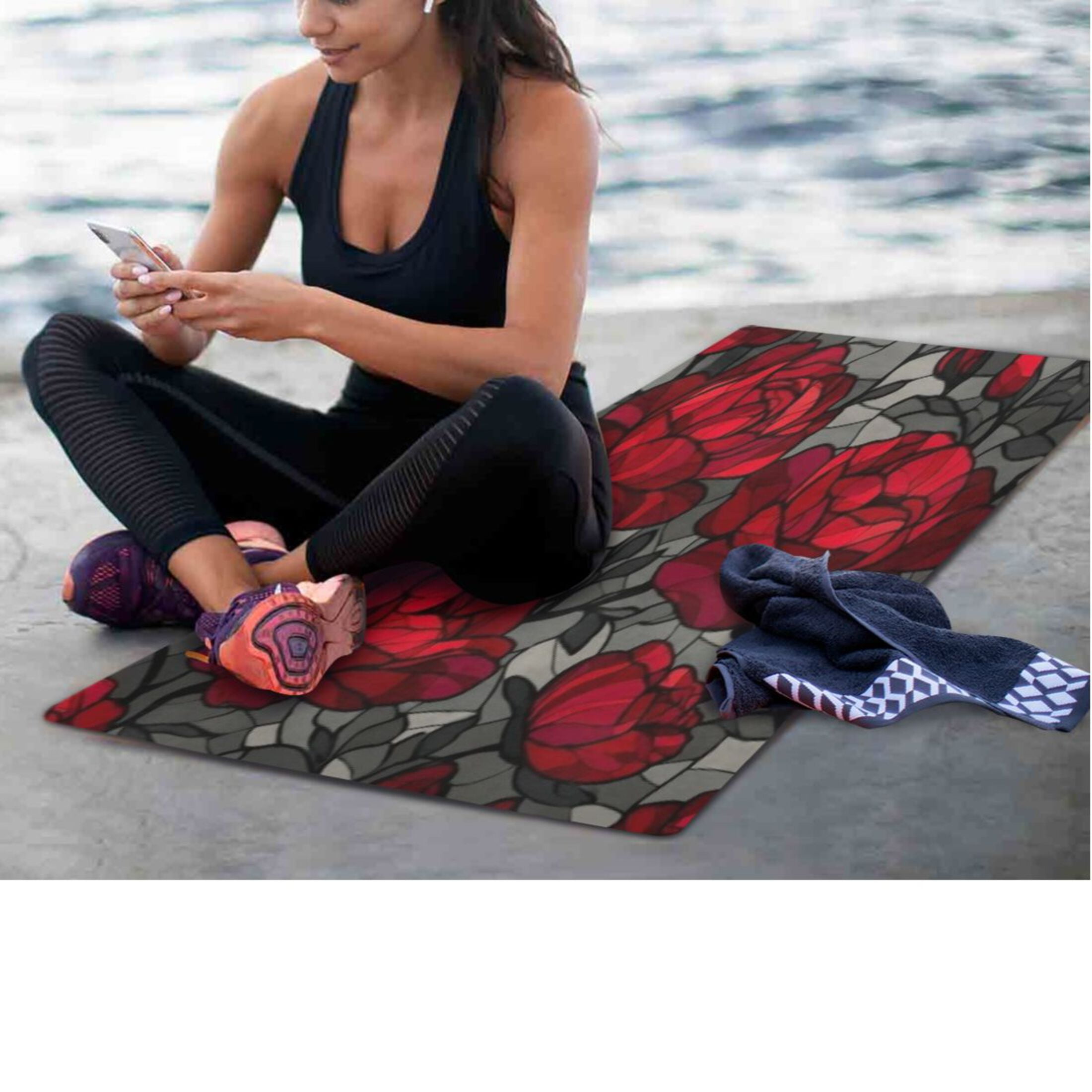 BZSMCE Yoga Mat Women Fitness Mat Crimson Rose Noir Pattern