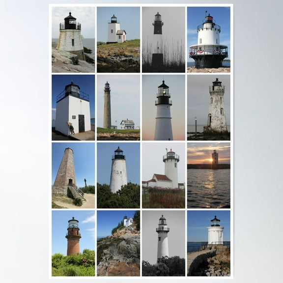 Atlantic Lighthouse Collection Poster Wall Art, Modern Wall Decor For Living Room Bedroom, 8x12 UNFRAMED