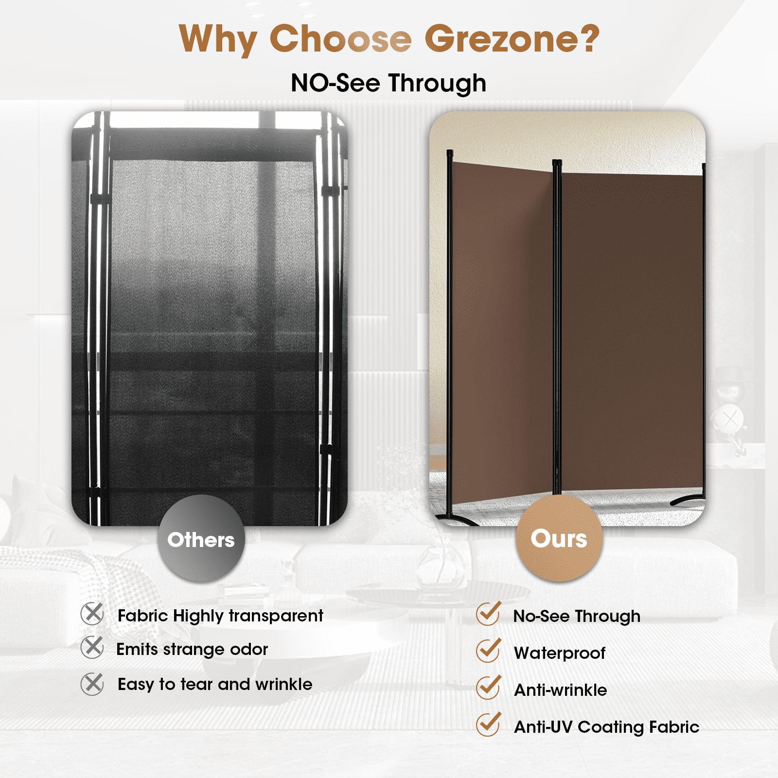 Grezjxc Three Panel Room Divider, 71"x 99" Thickened Fabric Partition for Bedroom, Brown