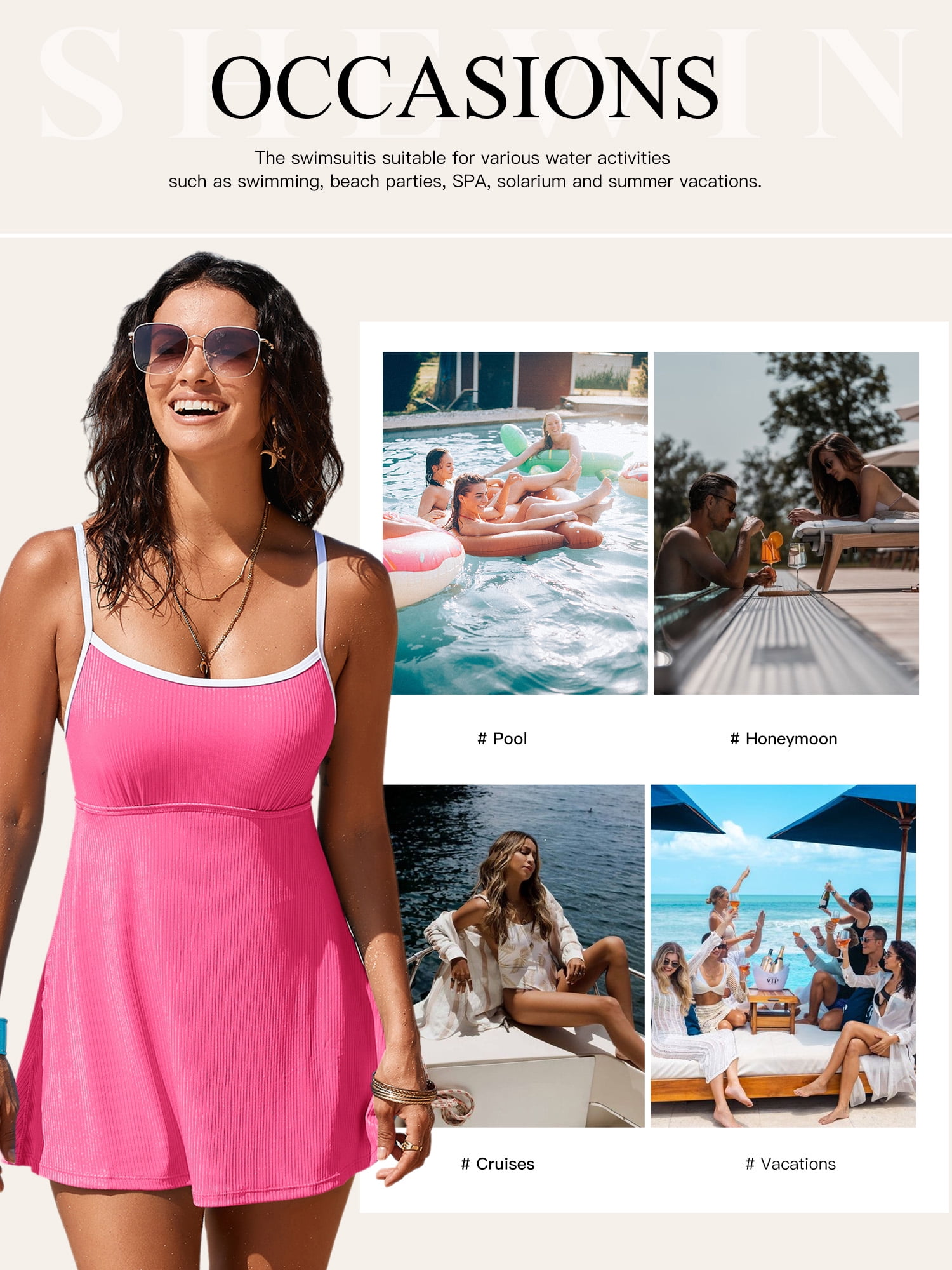 SHEWIN Women Bathing Suits One Piece Swimsuits Tummy Control Skirt Swimwear Swim Dress with Pocket Pink M