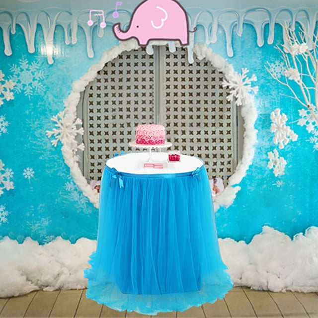 Tulle Table Skirt for Wedding Birthday Party - Net Mesh Dessert Table Decoration, Blue Table Cover (S Size, Set of 1)