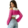 thumbnail image 4 of Womens Fishnet Crochet Crop Top Long Sleeve See Through Hollow Out Mesh Bikini Cover Ups Hot Pink S, 4 of 6