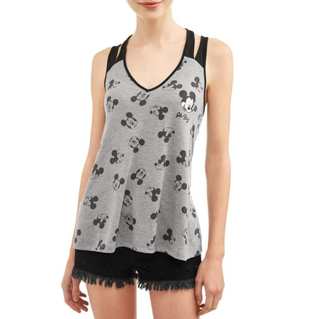 Juniors' Mickey Expressions Disney Licensed Double Strap High Low Graphic Tank