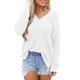 thumbnail image 2 of Tops de otoño para mujer, camisas simples informales de manga larga con cuello en V, Top holgado de talla grande con abertura y bolsillo en el pecho, blanco XXL, 2 of 5