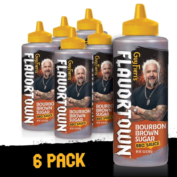 (6 pack) Flavortown Bourbon Brown Sugar BBQ Sauce, 15.2 oz
