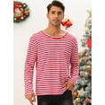 thumbnail image 2 of Unique Bargains Men's Striped T-Shirt Crew Neck Long Sleeves Pullover Tee Tops XL Red White, 2 of 6