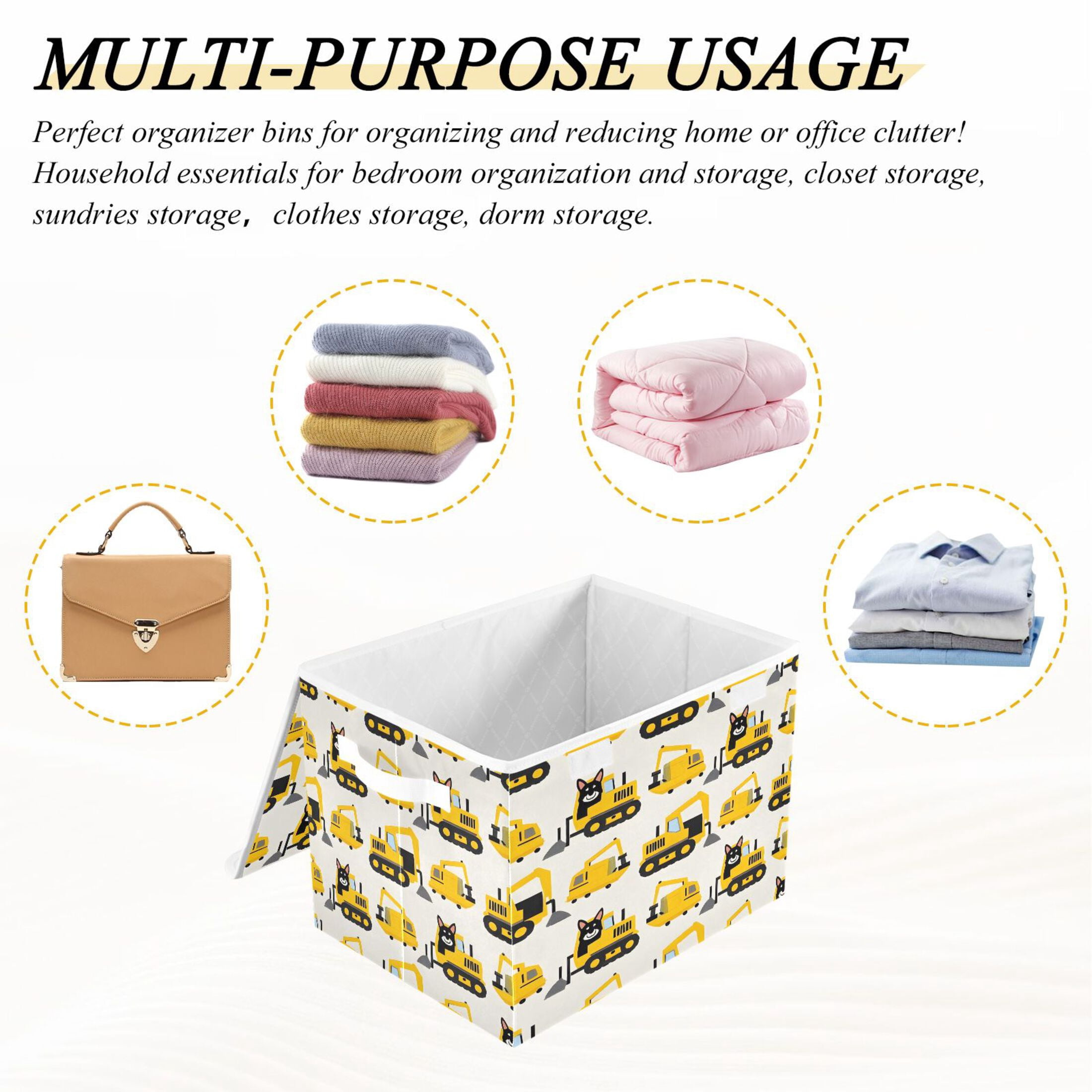 Ryvnso Husky Dog in Truck Large Lidded Foldable Storage Baskets Cubes Boxes Lids Bin for Home