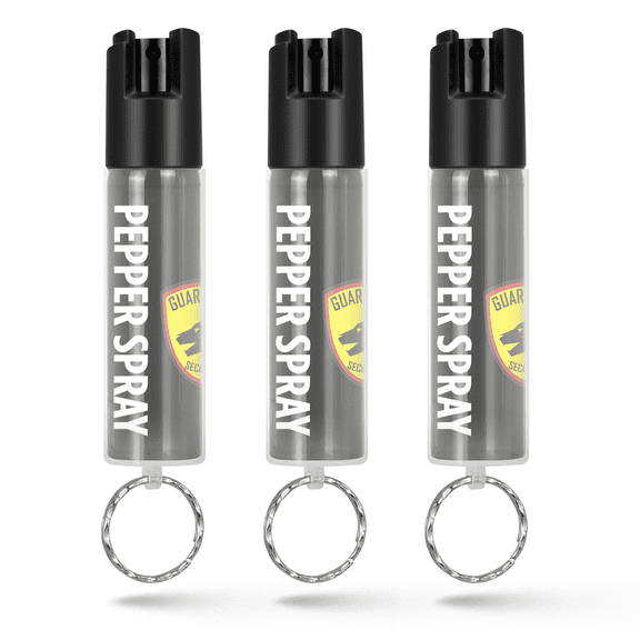 Guard Dog Security Police Edition Pepper Spray Keychain Self Defense Maximum Strength, 16 ft Long Range, 0.75 oz with Clear Protective Sleeve & Keychain, 3 pack