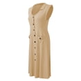 thumbnail image 3 of Vestido de lino de algodón de verano para mujer, vestido vintage casual sin mangas con cuello en V Irfora Broncearse/4X-grande, 3 of 7