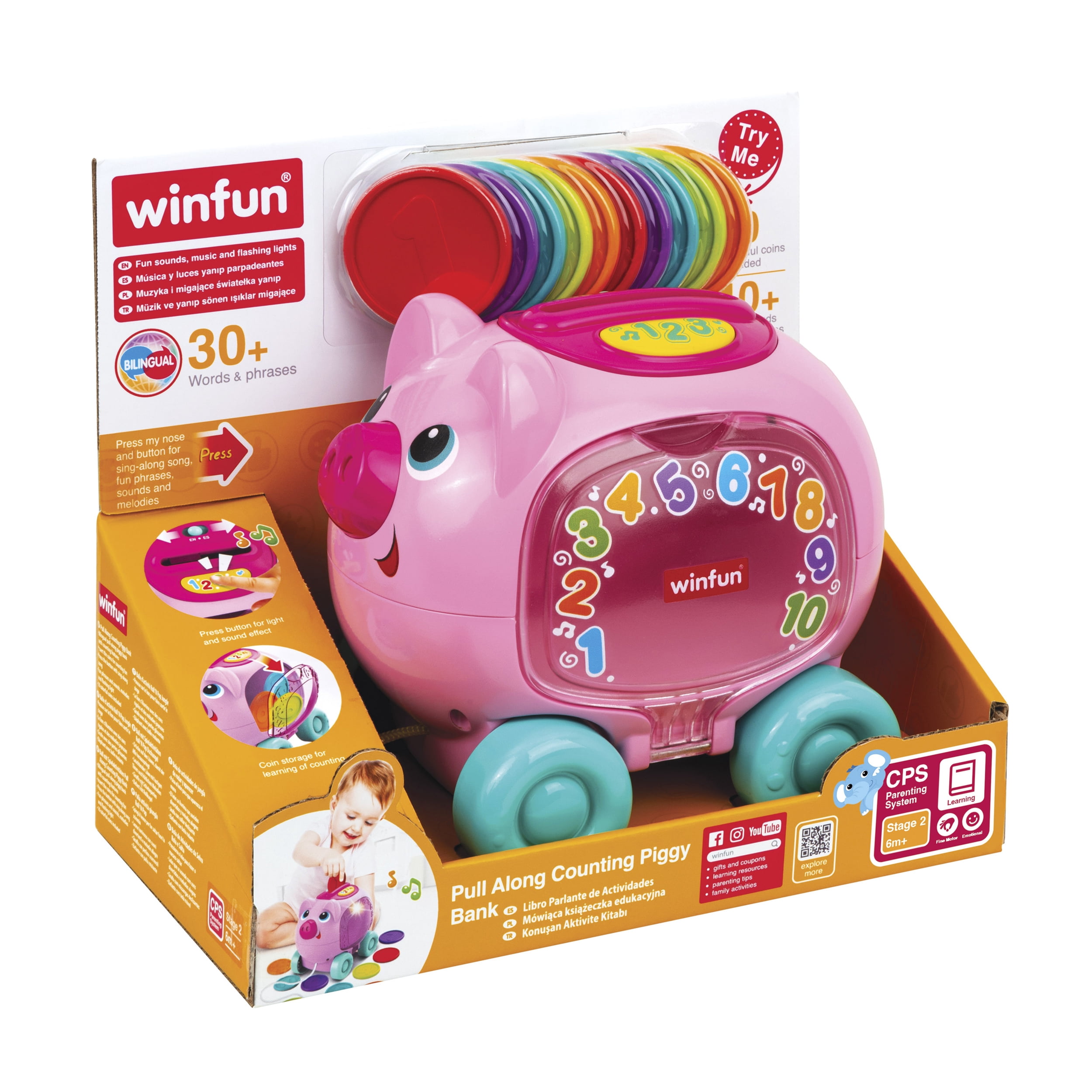 Winfun Pink Pull-Along Counting Piggy Toy Age Group 6 Months and Up