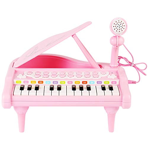 piano toy keyboard for kids birthday gift pink music instruments with microphone 24 keys