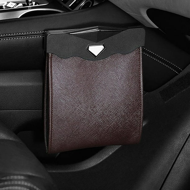Waterproof Car Trash Can Leather Hanging Back Seat Storage Bag Led Light Garbage Bin Front Mounted Organizer for Vehicle Cleanliness, Ukhbmc