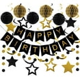 thumbnail image 1 of Decoraciones de cumpleaños meowtastic Happy Birthday en negro y dorado, 1 of 7