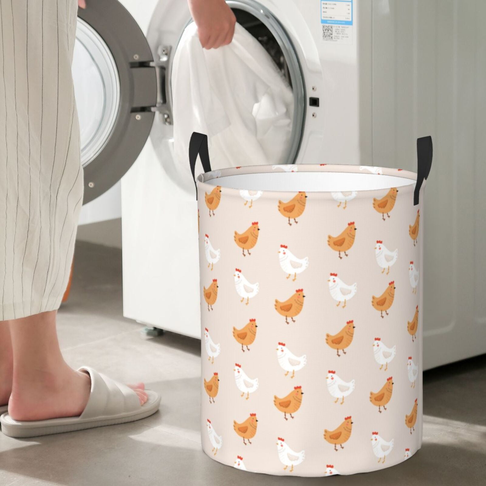Large Laundry Basket with Handles - Modern Cartoon Cute Chicken Kids Baby Dirty Clothes Laundry Hamper for Bedroom Aesthetic