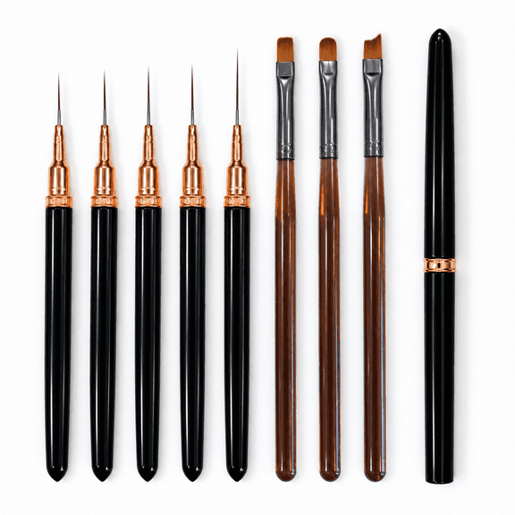 8PCS Nail Art Brushes Set,5 Art Liner in 4/8/12/20/25mm and 3 Gel Builder Brushes,French Tip Brush for Nail Design Manicure Diy Home Salon