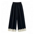 thumbnail image 4 of hlysgo Wide Leg Pants Fashion Lace Hem Elastic Waist Uniform Pants Summer Streetwear Palazzo Slacks with Pockets Black,M, 4 of 5
