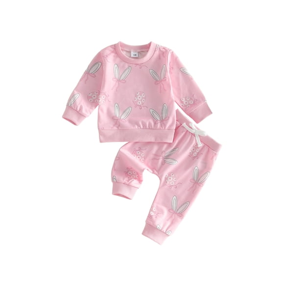 Spewahor Toddler Baby Girl Easter Spring Outfits 3 6 12 18 24 Months 2T 3T Bunny Ear Easter Egg Print Sweatshirt Long Pants Clothes Set