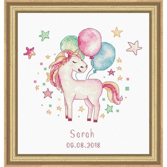 Luca-S Unicorn Birth Record Counted Cross-Stitch Kit