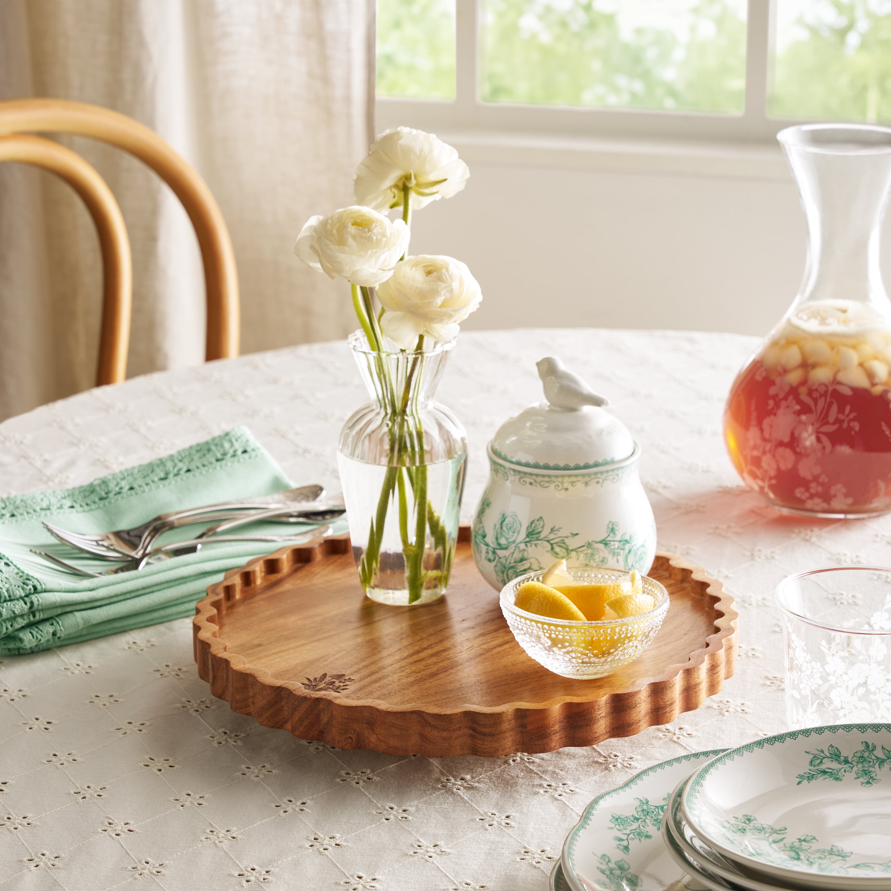 The Pioneer Woman Acacia Wood Lazy Susan, 12", Designed to Help with Tabletop Serving and Access