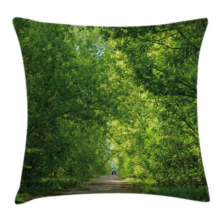 Landscape Throw Pillow Cushion Cover, Fresh Forest Canopy Trees over Footpath in an Old Park People Walking Natural Scenery, Decorative Square Accent Pillow Case, 16 X 16 Inches, Green, by (Best Walks In Southern Spain's Natural Parks)