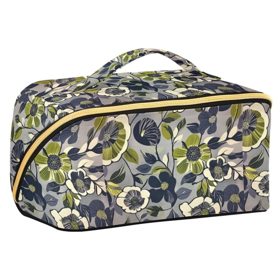 FORMRS Makeup Bag Travel Cosmetic Organizer for Women Fold Flat Zipper Pouch with Handle, Green Floral