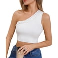 thumbnail image 6 of Womens Cute Ruffle One Shoulder 2024 Tank Top Knit Ribbed Trendy Sexy Summer Sleeveless Crop Tops, 6 of 6