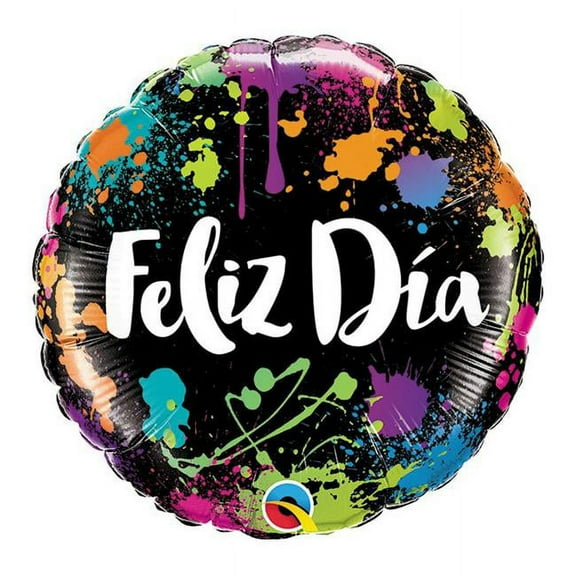 Qualatex 85857 18 in. Feliz Dia Color Splashes Flat Foil Balloon - Pack of 5