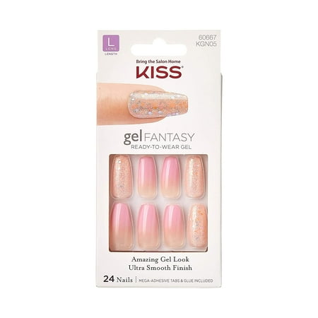 KISS Gel Fantasy Nail Kit, Long Length, Pink, Freshen Up, 24 Pc