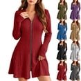 thumbnail image 2 of Oksale Womens Sweater Dresses Soft Cozy Long Sleeve Zipper Ribbed Dress Bodycon Mini Dress Knit A-Line Fall Dresses 2026 Dark Gray XL, 2 of 8