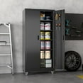 thumbnail image 7 of Lockable Mobile Storage Cabinet with 5 Shelves & Pegboard, for Garage Office Kitchen, Black, 7 of 7