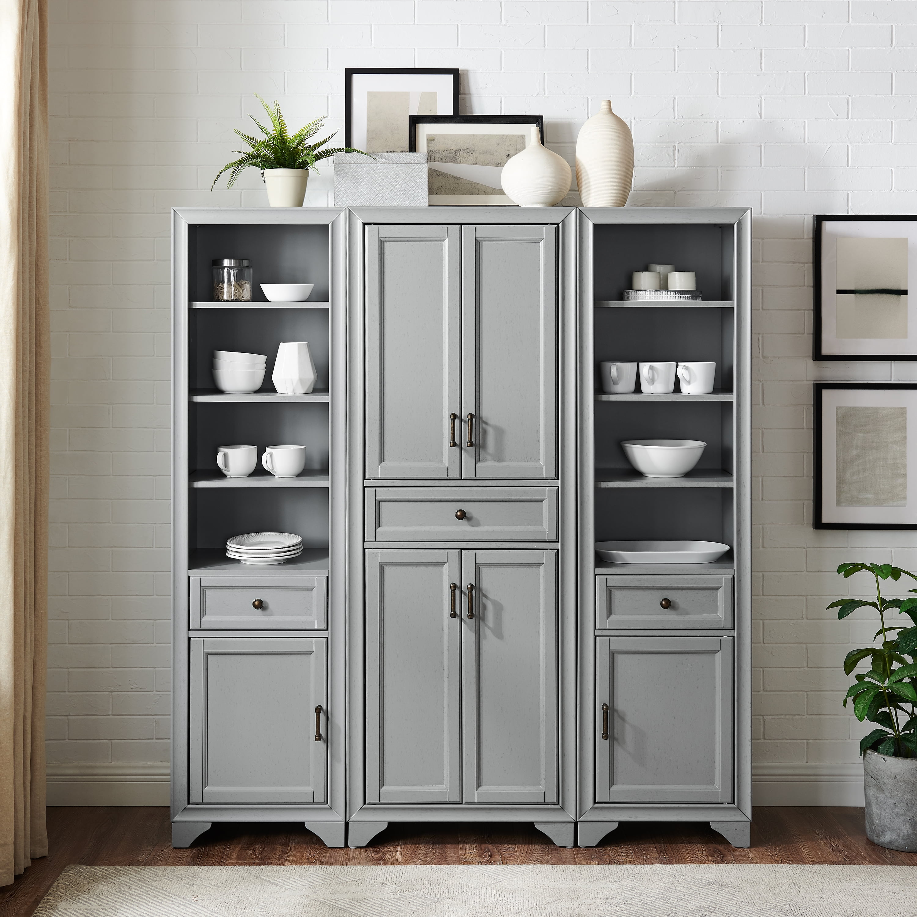 Crosley Furniture Tara 3-Piece Pantry Storage Cabinet Set with Shelves, Kitchen, Dining, or Laundry Room