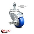 thumbnail image 2 of 3.5 Inch Blue Polyurethane Wheel Swivel ½ Inch Threaded Stem Caster with Brake, 2 of 2