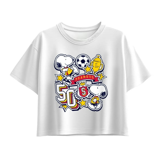 Peanuts - Snoopy Soccer Stickers - Youth Girl Short Sleeve Boxy Tee