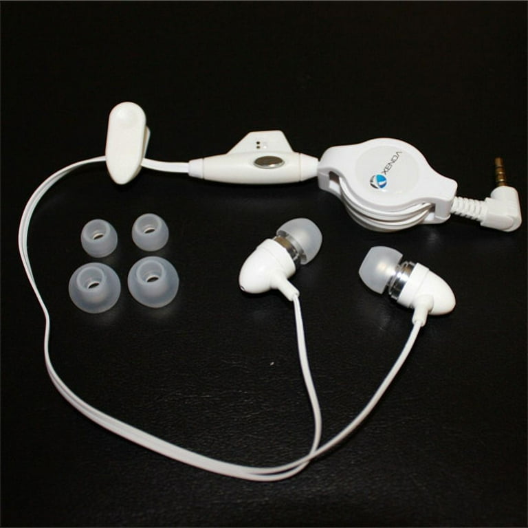 Retractable Headset Hands free Earphones w Mic Dual Metal Earbuds