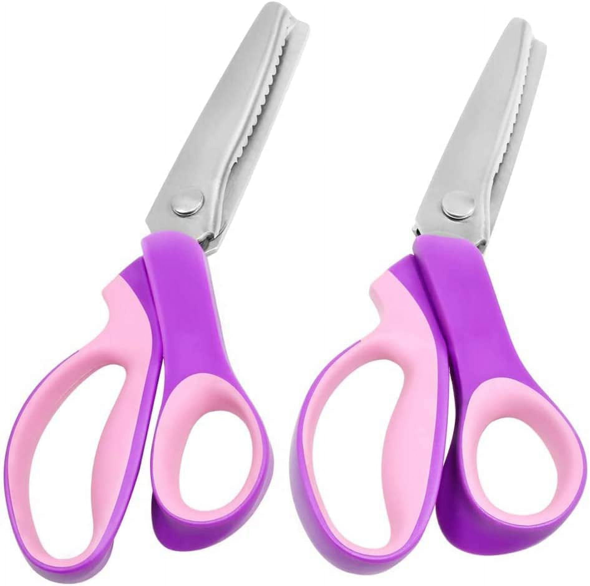 2-Piece Bundle of Zig Zag Scissors & Scalloped Pinking Shears 100% Stainless Steel Sewing Pinking Shears for Fabric Cutting, Ideal Craft Scissors