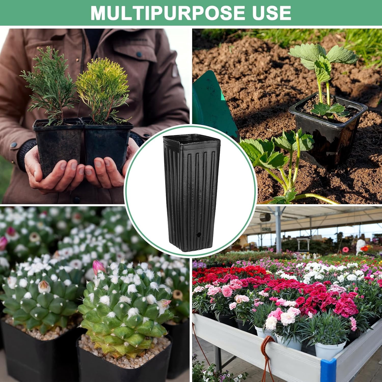100-Pack Plant Nursery Pots, 4.72x4.72x9.84 Inch Plastic Deep Growing Pots Succulent Planter Flower Tree pots with Drainage Holes for Indoor Outdoor Gardening [Black] -