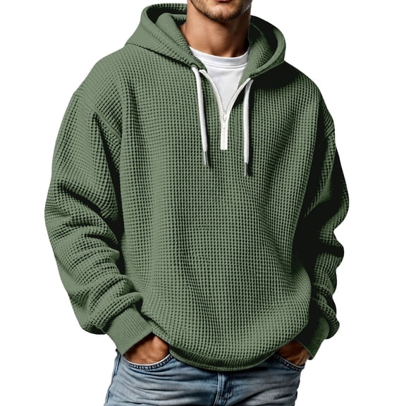 Bainana Half Zip Hoodies For Mens Long Sleeve Breathable Hoody Solid Color Hooded Tops Everyday Wear Fall Outfit Size L