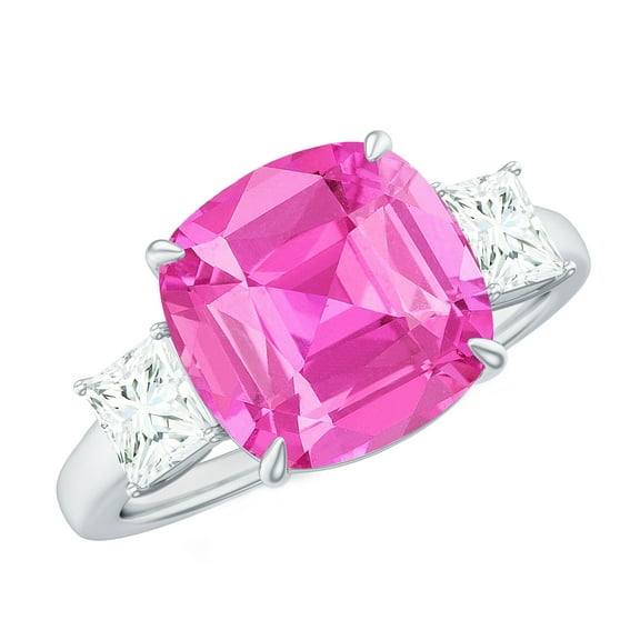 Rosec Jewels Lab Grown Pink Sapphire Solitaire Ring with Moissanite - 10 mm - AAAA Grade, 925 Sterling Silver, US 4.00