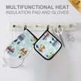 thumbnail image 4 of Yayeee Oven Mitts and Pot Holder Set of 4 Heat Resistant Kitchen Gloves Baking Hot Pad, Colorful Trains, 4 of 5