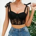 thumbnail image 2 of Women's Casual Floral Print Lace Up Back Sleeveless Spaghetti Strap Bandeau Tube Crop Corset Top Black S, 2 of 7