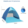 thumbnail image 2 of Tienda de campaña anti rayos UV, refugio de playa con protección solar UV UPF 50+ para 2-3 personas, tienda de campaña de playa instantánea portátil emergente, incluye bolsa de transporte, azul, 2 of 4