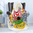 thumbnail image 4 of Circus Soft Flannel Fleece Throw Blanket, Show Kids Animals Smiling Magician Childhood and Happiness Themed Illustration, Cozy Plush for Indoor and Outdoor Use, 70" x 90", Multicolor, by Ambesonne, 4 of 5