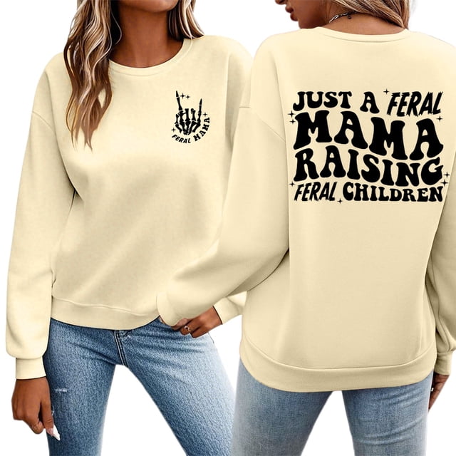 DuoJiaJ Mode Décontractée pour Femmes Imprimé Col Rond Manches Longues Épaules Tombantes Chandail en Molleton Haut Confortable Coupe Ample Chandail Blouse pour Usage Quotidien Chandail à Capuche à Fermeture à Glissière pour Femmes