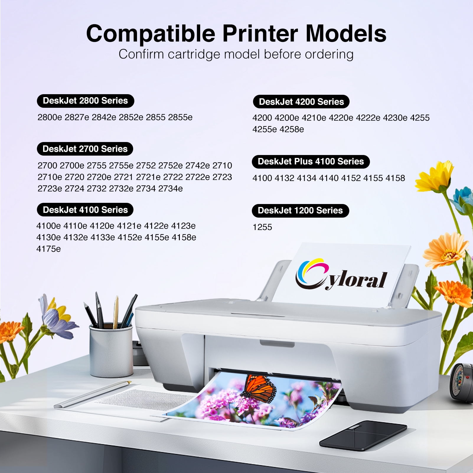 CYLORAL 67XL Ink Cartridges for 67 Ink Deskjet 2800e 2827e 2855e 2852e 2842e 4200e 4255e 4258e 2700 2755e Envy 6055e 6455e 6058e 6458e Printer Black and Color High-Yield