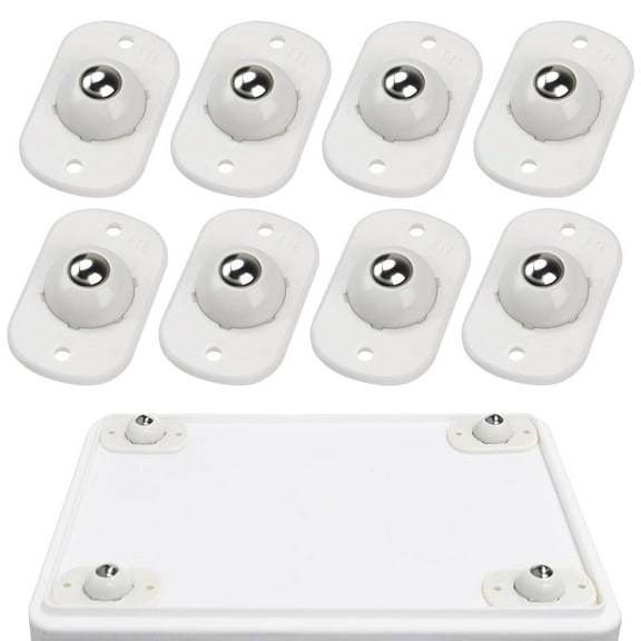 RUseeN 8 Pcs Self Adhesive Caster 360° Swivel Universal Wheel Mini Small Kitchen Wheels Appliance Rollers Appliance Sliders for Kitchen (White with 1 Steel Ball Style)