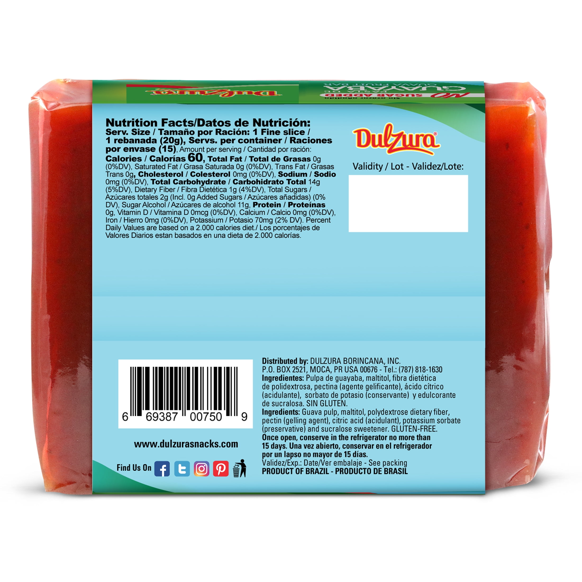 Dulzura Borincana Guava Paste No Sugar Added, 10.5oz (Pack of 1) Vegan, Gluten Free, Non Gmo