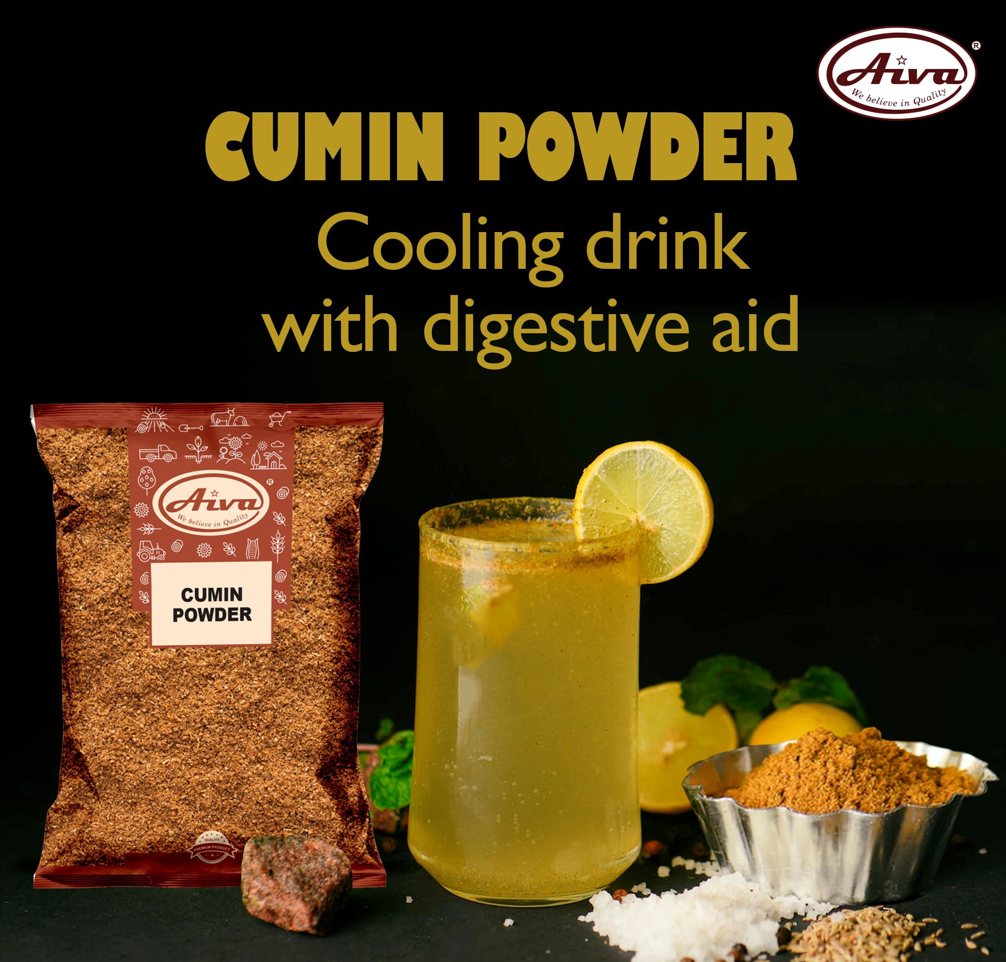 Aiva Cumin Ground Powder (Jeera Powder) | 14 oz (Pack of 20)